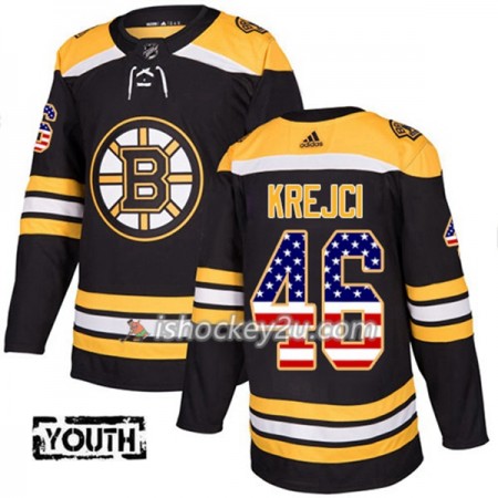 Børn NHL Boston Bruins Trøje David Krejci 46 Adidas 2017-2018 Sort USA Flag Fashion Authentic